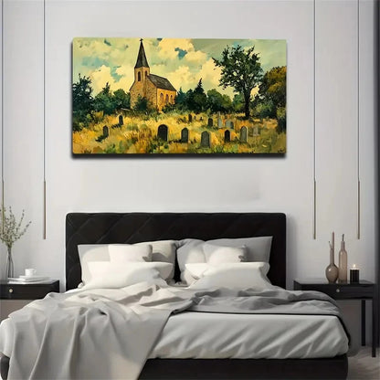 Choking Cemetery Scene Vibrant Wall Art Canvas Office Home Room Framed 120x60cm