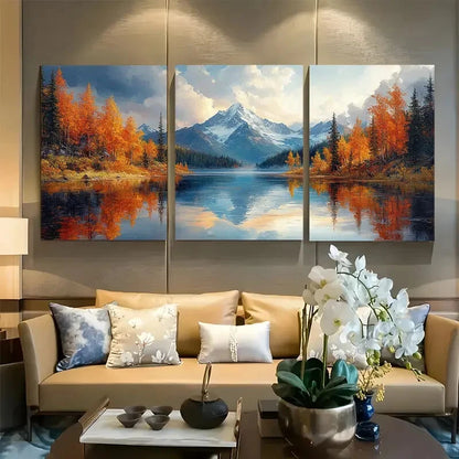 3pcs Mountain Lake Nature Perfect Wall Art Set Canvas Framed 60x90cm - High Quality Print 100% Australian Made Wall Canvas Ready to Hang - Bella Home Decor