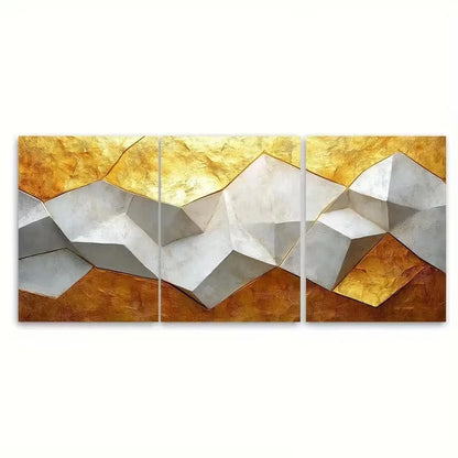 3pcs Geometric White Golden Wall Art Set Canvas Framed 40x60cm – High Quality Print 100% Australian Made Wall Canvas Ready to Hang - Bella Home Decor