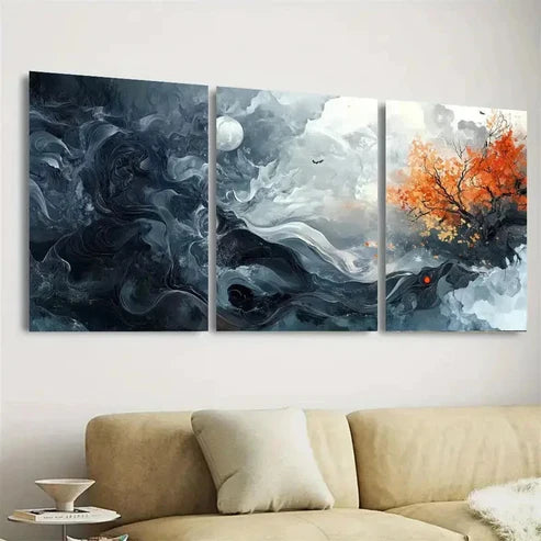 3pcs Moon Dark Scenery Wall Art Set Canvas Unframed - High Quality Print 100% Australian Made Wall Canvas - Bella Home Decor