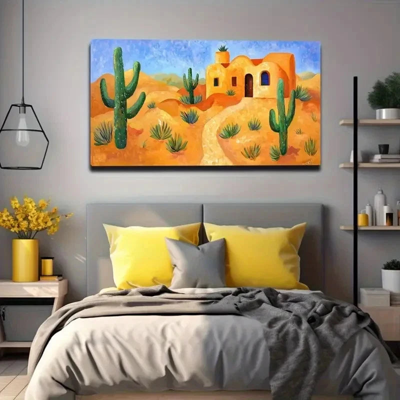 Desert Cactus Vibrant Earthy Wall Art Canvas Office Home Room Framed 120x60cm