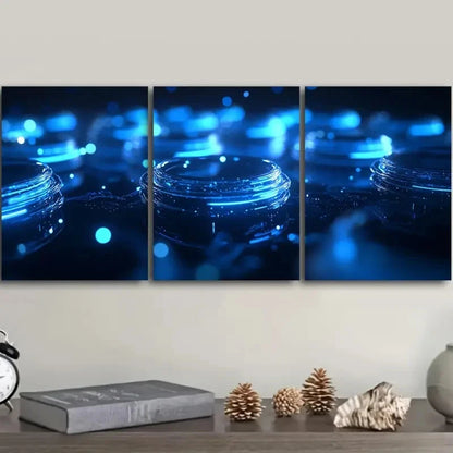 3pcs Blue Digital Technology Art    Wall Art Set Canvas Framed 50x70cm - High Quality Print 100% Australian Made Wall Canvas Ready to Hang - Bella Home Decor