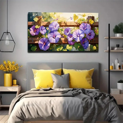 Trumpet Flowers On Yard Fence Wall Art Canvas Office Home Room Framed 120x60cm