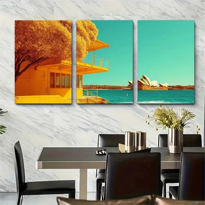 3pcs Yellow building & Sydney Opera House AUS  Wall Wall Art Set Canvas Framed 60x90cm - High Quality Print 100% Australian Made Wall Canvas Ready to Hang - Bella Home Decor