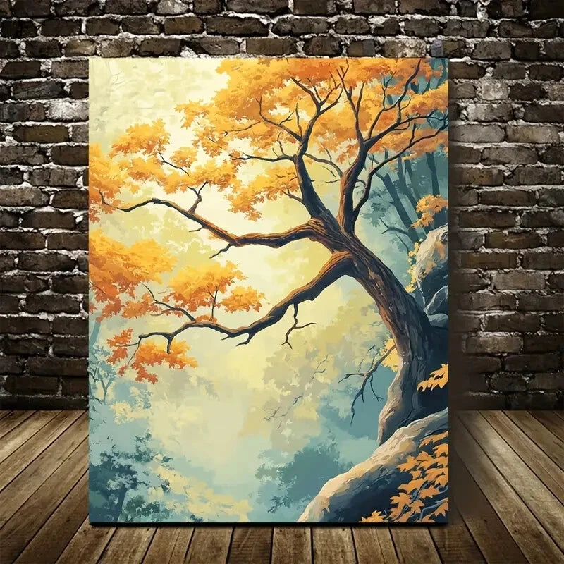 Flourishing Maple Forest Painting Vibrant 40x60cm Metal Print Ready to Hang - Bella Home Decor