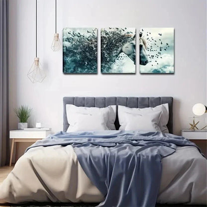 3pcs A White Horse Covered Butterflies Perfect Wall Art Set Canvas Framed 60x90cm - High Quality Print 100% Australian Made Wall Canvas Ready to Hang - Bella Home Decor