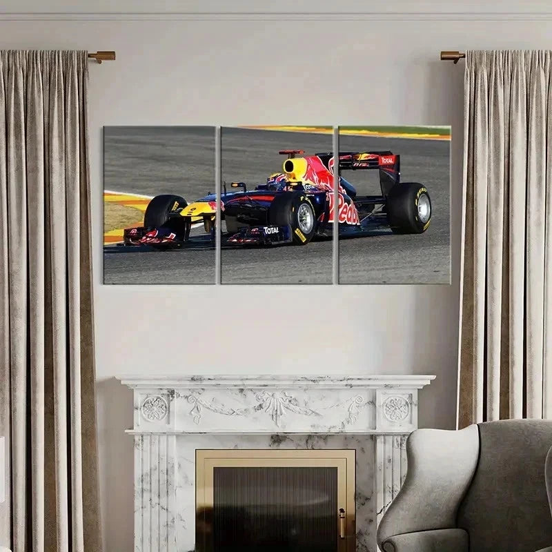 3pcs Formula 1 Racing Car on the Race Track Wall Art Set Canvas Framed 50x70cm - High Quality Print 100% Australian Made Wall Canvas Ready to Hang - Bella Home Decor