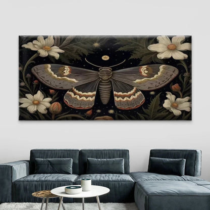 Night Moth & Botanical Flower Wall Art Canvas Office Home Room Framed 120x60cm