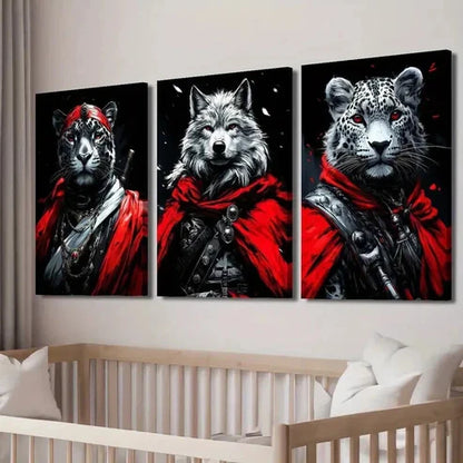 3pcs Red-Cloaked Wolf Leopard & Tiger Wall Art Set Canvas Unframed - High Quality Print 100% Australian Made Wall Canvas
