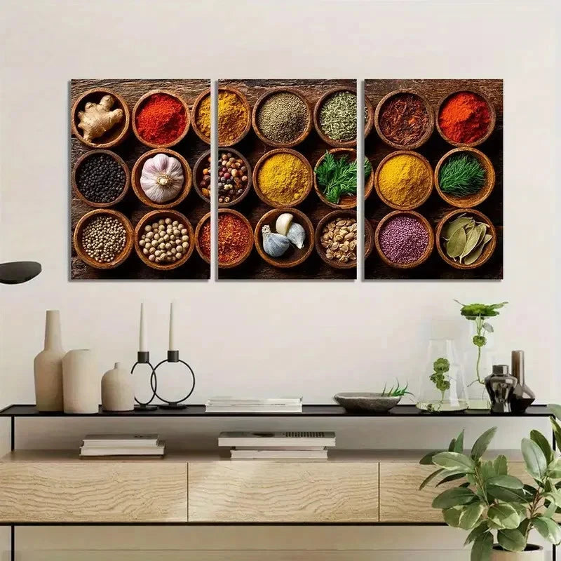 3pcs Spices Kitchen Artwork Wall Painting Metal Print Ready to Hang Art - Bella Home Decor