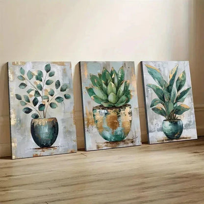 3pcs Green Botanical Succulent Paintings Wall Art Canvas Unframed - High Quality Print 100% Australian Made Wall Canvas