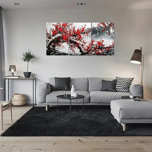 3pcs Cherry Blossom Abstract Landscape Wall Art Set Canvas Framed 60x90cm - High Quality Print 100% Australian Made Wall Canvas Ready to Hang