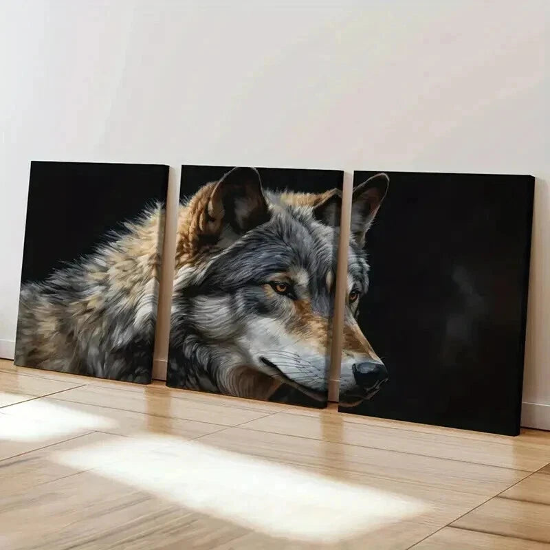 3pcs Expressive Wolf Themed Modern Wall Art Set Canvas Framed 60x90cm - High Quality Print 100% Australian Made Wall Canvas Ready to Hang - Bella Home Decor