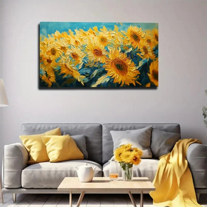 Vibrant Yellow Blue Floral Wall Art Canvas Office Home Room Framed 120x60cm