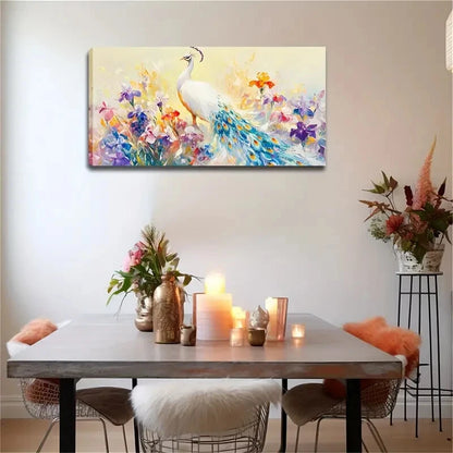White Peacocks Brilliant Flower Wall Art Canvas Office Home Room Framed 120x60cm - Bella Home Decor