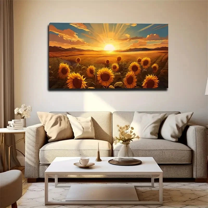 Sunflower Bursting Wall Art Canvas Office Home Room Framed 120x60cm