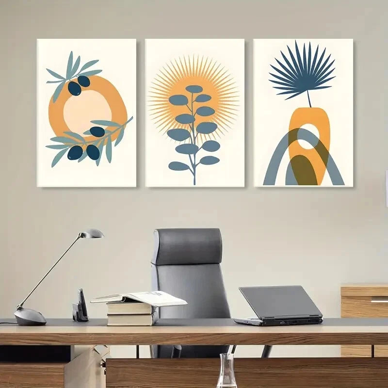3pcs Abstract Geometric Neutral Bohemian Style Metal Print Ready to Hang Art - Bella Home Decor