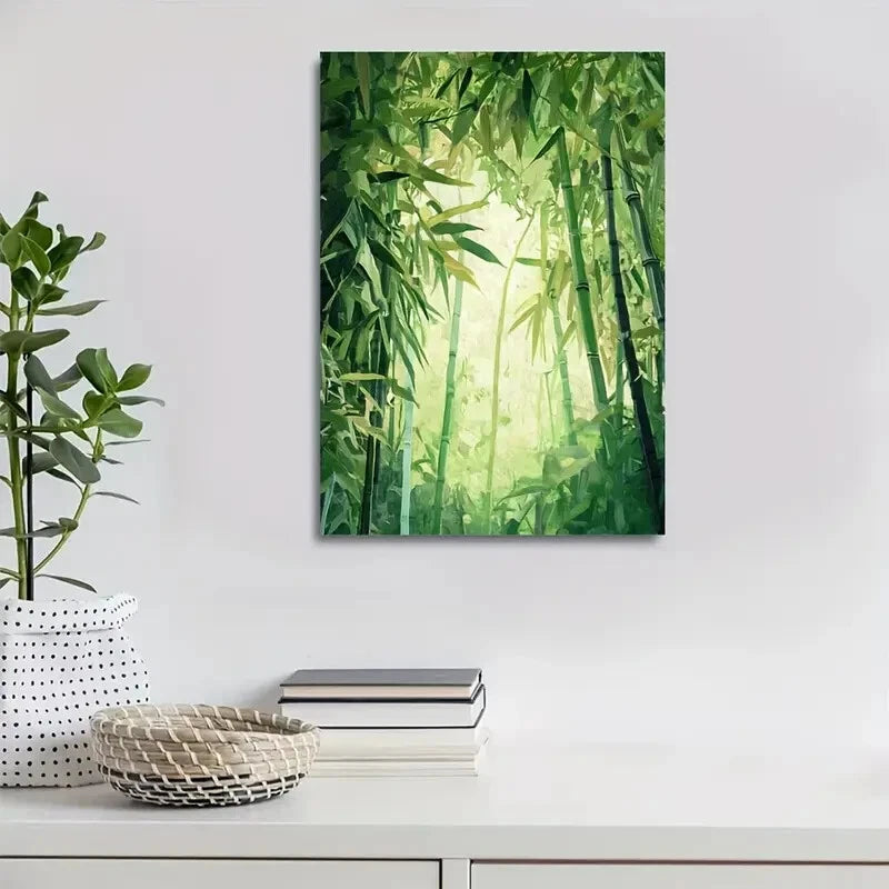 Beautiful Lush Bamboo Forest Painting 40x60cm Metal Print Ready to Hang - Bella Home Decor