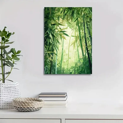 Beautiful Lush Bamboo Forest Painting 40x60cm Metal Print Ready to Hang - Bella Home Decor
