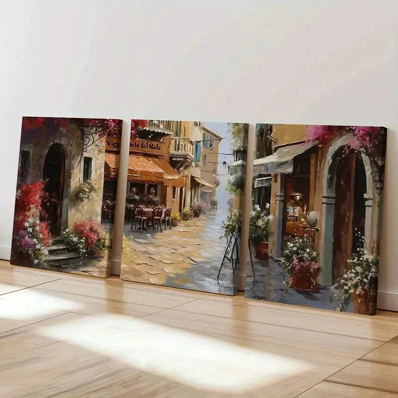3pcs Vigneto Del Sole Italian Street Scene Wall Art Set Canvas Framed 60x90cm - High Quality Print 100% Australian Made Wall Canvas Ready to Hang