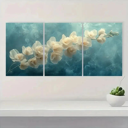 3pcs Snapdragon Flower White & Blue Flora T   Wall Art Set Canvas Framed 40x60cm - High Quality Print 100% Australian Made Wall Canvas Ready to Hang