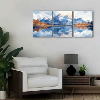 3pcs Mountain Reflection in Alpine Lake Wall Art Set Canvas Unframed - High Quality Print 100% Australian Made Wall Canvas