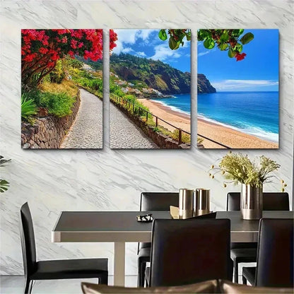 3pcs Landscape Beach Madeira Nature Perfect Wall Art Set Canvas Framed 50x70cm - High Quality Print 100% Australian Made Wall Canvas Ready to Hang