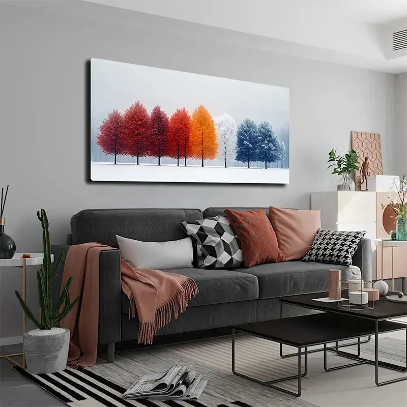 Winter Snowfall Vibrant Tree Wall Art Canvas Office Home Room Framed 120x60cm - Bella Home Decor