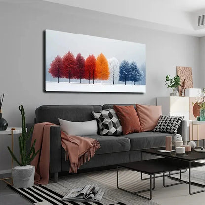 Winter Snowfall Vibrant Tree Wall Art Canvas Office Home Room Framed 120x60cm - Bella Home Decor