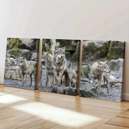 3pcs Pack of Gray Wolves PaintingWall Art Set Canvas Unframed - High Quality Print 100% Australian Made Wall Canvas