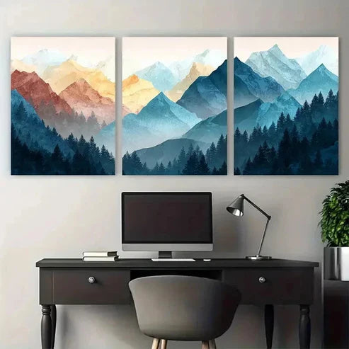 3pcs Misty Mountain Watercolor Wall Art Canvas Unframed - High Quality Print 100% Australian Made Wall Canvas