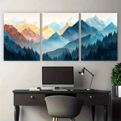 3pcs Misty Mountain Watercolor Wall Art Canvas Unframed - High Quality Print 100% Australian Made Wall Canvas