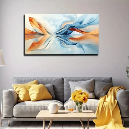 Blue & Orange Swirl Design Wall Art Canvas Office Home Room Framed 120x60cm