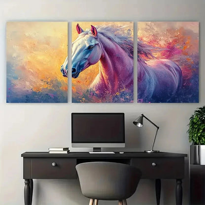 3pcs Vibrant Equine Pastel Horse Perfect Wall Art Set Canvas Framed 60x90cm - High Quality Print 100% Australian Made Wall Canvas Ready to Hang