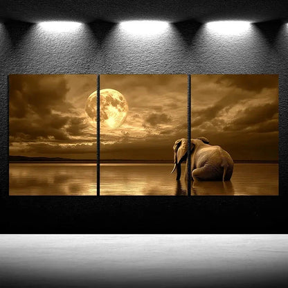 3pcs Elephant Under The Stunning Moon Metal Print Ready to Hang Art - Bella Home Decor