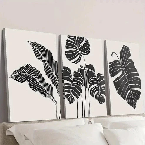 3pcs Black And White Monstera Plant Wall Art Canvas Unframed - High Quality Print 100% Australian Made Wall Canvas - Bella Home Decor