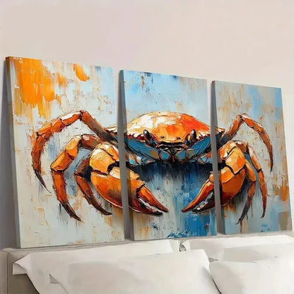 3pcs Blue & Orange Tone Crab Design Decor Wall Art Canvas Unframed - High Quality Print 100% Australian Made Wall Canvas - Bella Home Decor