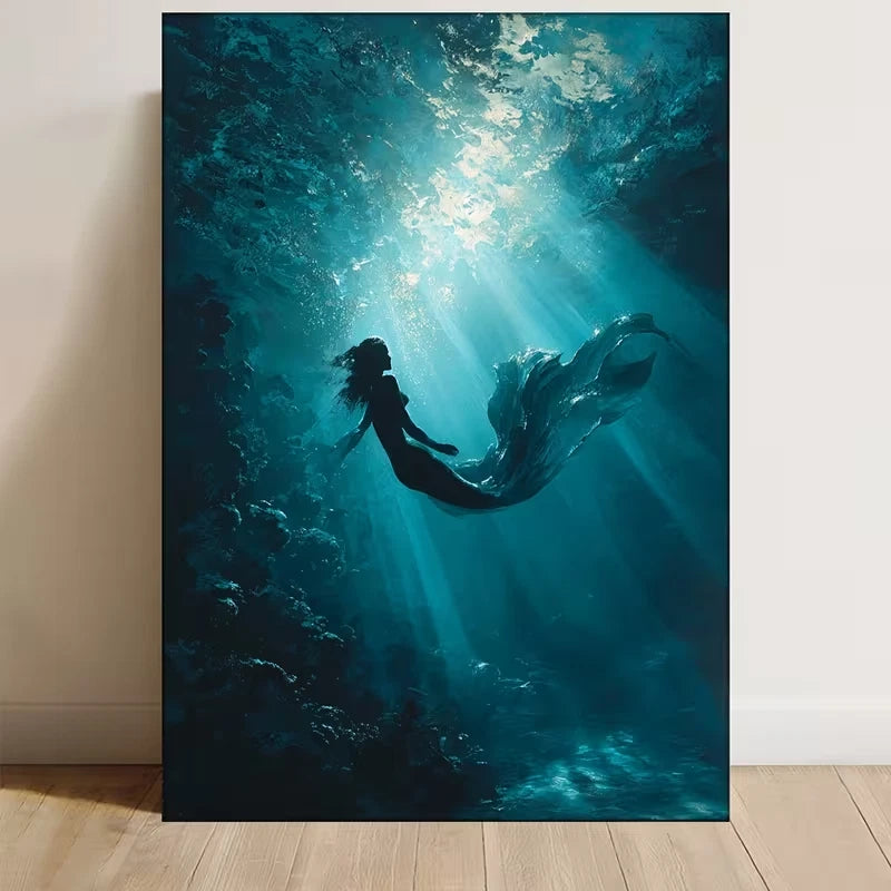 Mysterious Underwater Ethereal Mermaid Metal Print Ready to Hang