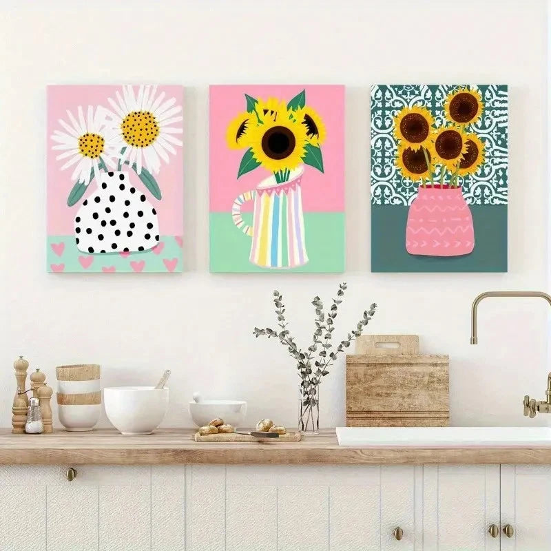 3pcs Colorful Sunflower Decorative Art Metal Print Ready to Hang Art