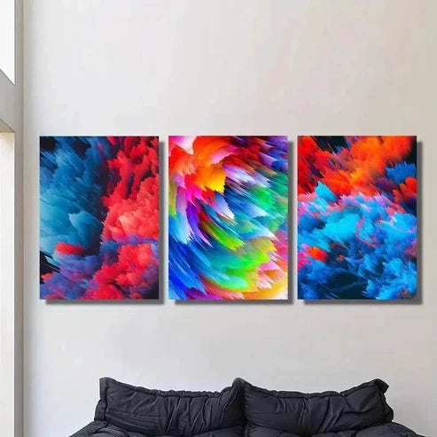 3pcs Colorful Smoke Explosion Decoration Wall Art Set Canvas Unframed - High Quality Print 100% Australian Made Wall Canvas - Bella Home Decor