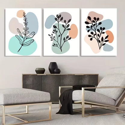 3pcs Modern Abstract Boho Leaf Art Prints  Wall Art Set Canvas Framed 50x70cm - High Quality Print 100% Australian Made Wall Canvas Ready to Hang