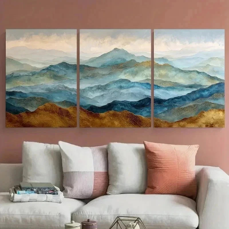 3pcs Golden Mountain Landscape Prefect Wall Art Set Canvas Framed 60x90cm - High Quality Print 100% Australian Made Wall Canvas Ready to Hang - Bella Home Decor