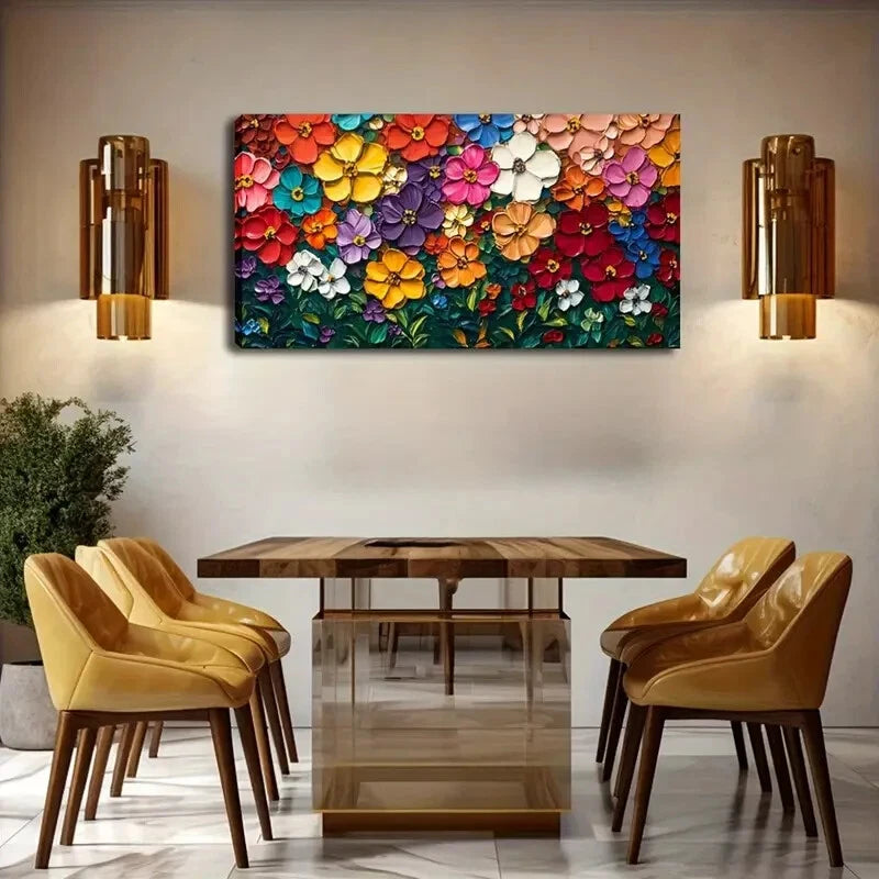 Vibrant Floral Design Abstract Wall Art Canvas Office Home Room Framed 120x60cm - Bella Home Decor