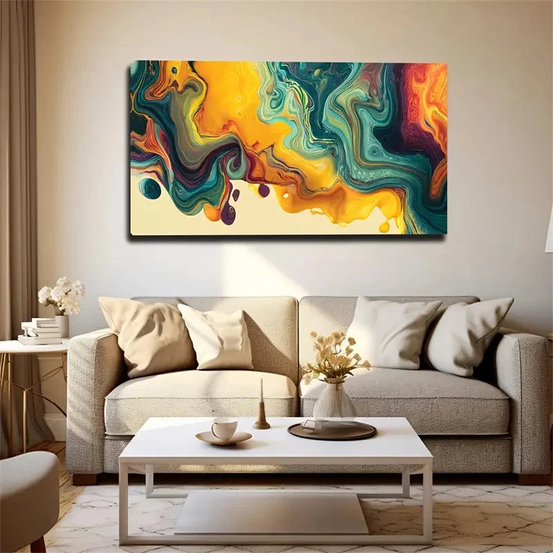 Multicolor Marbled Design Wall Art Canvas Office Home Room Framed 120x60cm