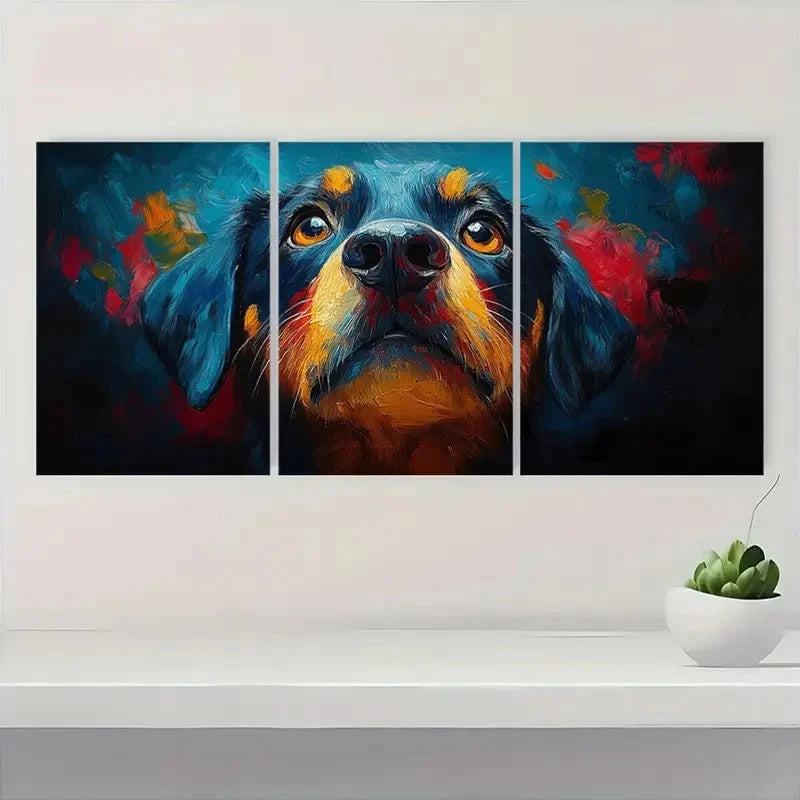 3pcs Abstract Dog Blue, Orange & Yellow Color  Wall Art Set Canvas Framed 60x90cm - High Quality Print 100% Australian Made Wall Canvas Ready to Hang - Bella Home Decor