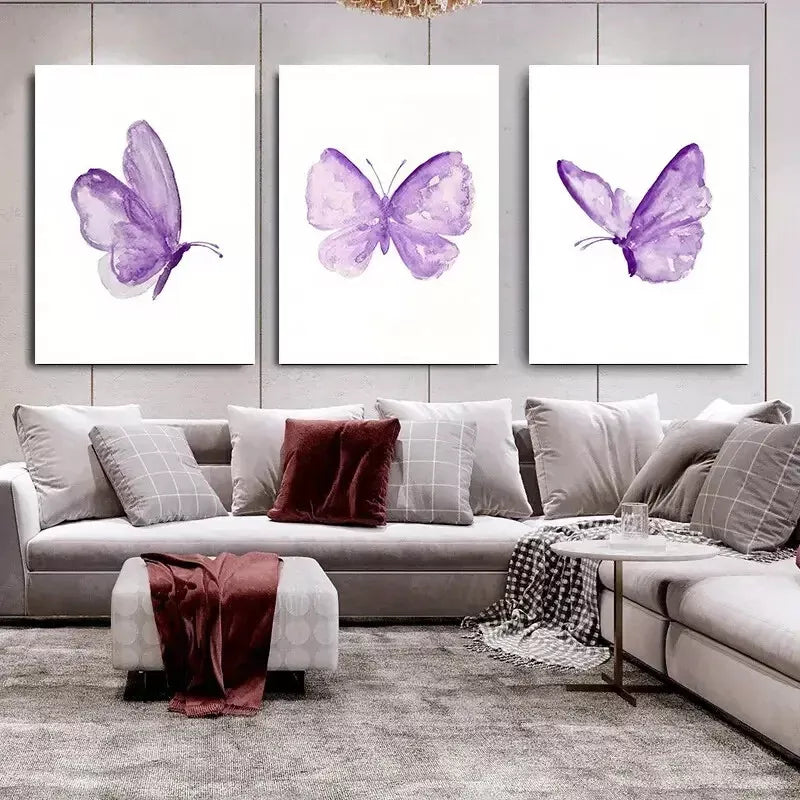 3pcs Butterfly Wall Art Set- Vibrant Purple Canvas Framed 40x60cm - High Quality Print 100% Australian Made Wall Canvas Ready to Hang - Bella Home Decor