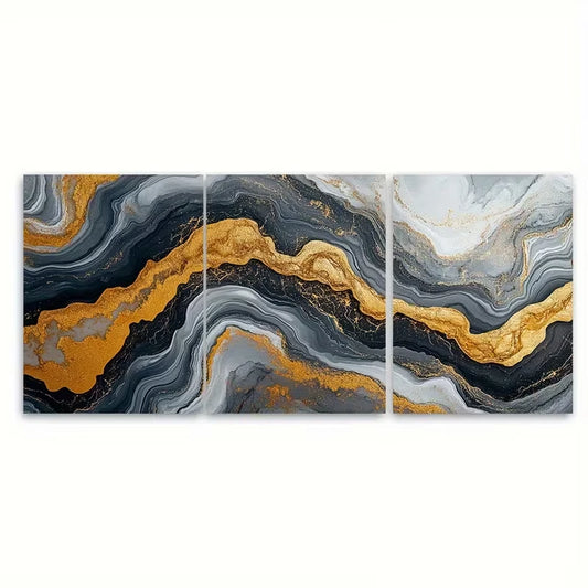 3pcs Elegant Marbled Abstract Minimalist Metal Print Ready to Hang Art