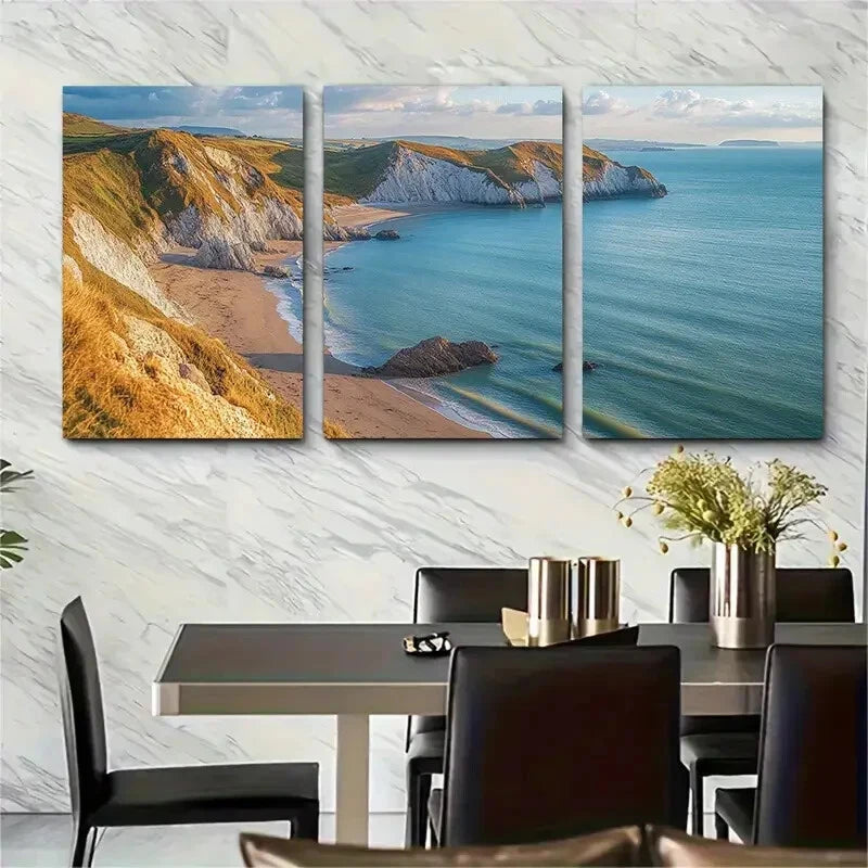 3pcs Cliffs Beach and Ocean View Metal Print Ready to Hang Art - Bella Home Decor