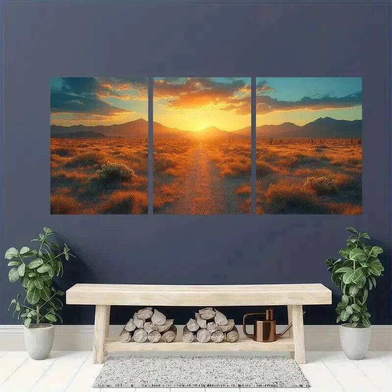 3pcs Cactus & Mountain Ranges Landscape Wall Art Set Canvas Framed 40x60cm - High Quality Print 100% Australian Made Wall Canvas Ready to Hang - Bella Home Decor