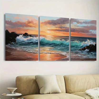 3pcs Ocean Wave Scene Wall Art Set Canvas Framed 40x60cm - High Quality Print 100% Australian Made Wall Canvas Ready to Hang